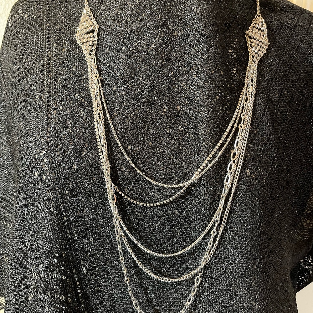 Vintage Multi-Strand Silver Chain Layered Statement Necklace